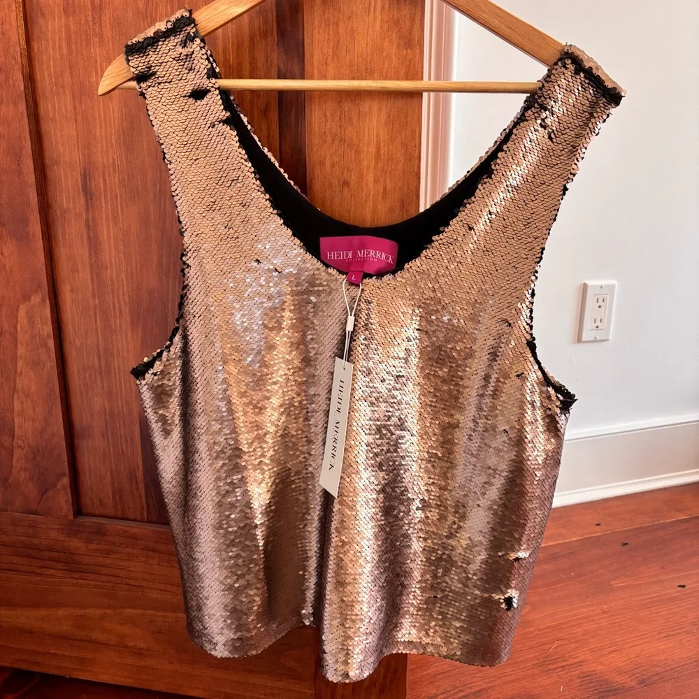 Heidi Merrick Sequin Ella Tank Top Bronze NWT - Picture 6 of 11